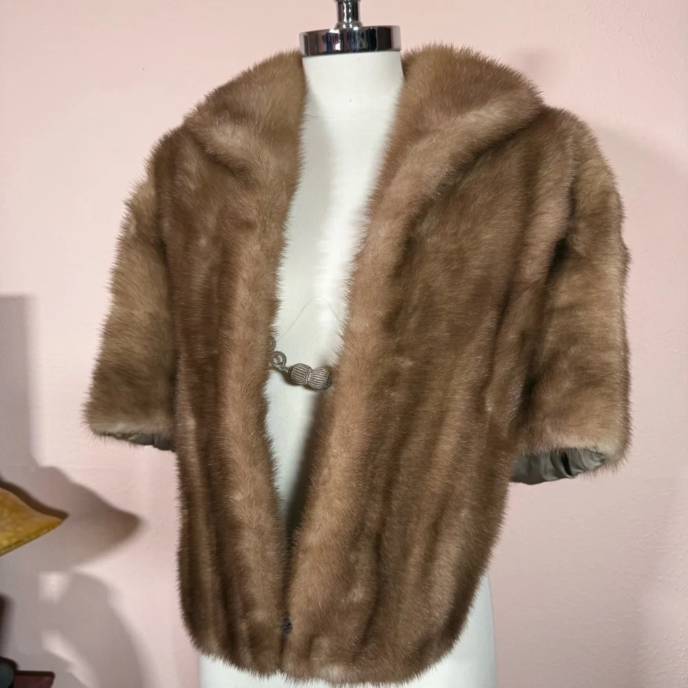 Vintage 1940’s 50’s Retro Real Fur Camel Tan Blonde Mink Stole Cape